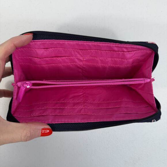Vera Bradley Flamingo Fiesta Quilted Zip Around Wallet RFID Navy Pink Birds - Picture 9 of 14